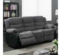 SQUAREBOXX Roma Jumbo Cord with Leather Sofa 3+2 Seater Fabric Recliner Sofa in Grey with Black - 3 Seater