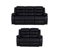 SQUAREBOXX Roma Leather Black Sofa 3+2 Seater Recliner Sofa in Black - 3 Seater & 2 Seater Set