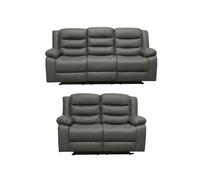 SQUAREBOXX Roma Leather Grey Sofa 3+2 Seater Recliner Sofa in Grey - 3 Seater & 2 Seater Set
