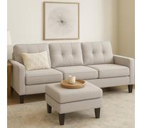 SquareBoxx Serena Beige Grey 3-Seater Sofa Corner Design With Chaise & Ottoman Option