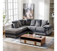 SquareBoxx Toledo L Shape Corner Grey Jumbo Cord Sofa With A Modern Black Leather Trim - Left Hand Facing Chaise