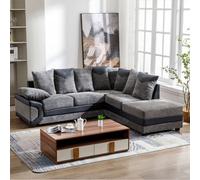 SquareBoxx Toledo L Shape Corner Grey Jumbo Cord Sofa With A Modern Black Leather Trim - Right Hand Facing Chaise
