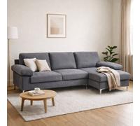SquareBoxx Venossa L Shaped Corner Sofa With Chaise Lounge A 4 Seater Modern Fabric Sofa, Deep Seat Comfort, Plush Cushions & Chrome Legs