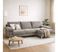 SquareBoxx Venossa L Shaped Corner Sofa With Chaise Lounge A 4 Seater Modern Jumbo Cord Sofa, Deep Seat Comfort, Plush Cushions & Chrome Legs