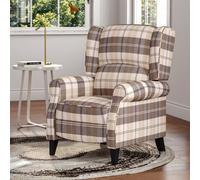 SquareBoxx Windsor Wingback Signature Linen Tweed Pushback Recliner Armchair - Beige / Cream