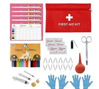 SQUARECIRCLE Complete Dog Whelping Kit with Feeding Nipple, Record Keeping Charts, ID Collars, Aspirator, Cord Clamps & More - Essential for Newborn Puppies (Red no pad)