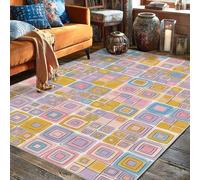 Squares Area Rug, Modern Contemporary Rectangles Color Blocks Spring Pastel Yellow Low Pile Aesthetic Rectangle Home Floor Carpet Rugs for Living Room Bedroom Hallway Desk Office Decor 5' X 7'