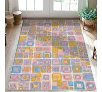 Squares Area Rug, Modern Contemporary Rectangles Color Blocks Spring Pastel Yellow Low Pile Soft Doormat Throw Rug Stain Resistant Entryway Bathroom Laundry Room Decor 3' X 5'