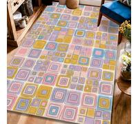 Squares Area Rug, Modern Contemporary Rectangles Color Blocks Spring Pastel Yellow Non-Slip Backing Aesthetic Rectangle Home Floor Carpet Rugs for Living Room Bedroom Under Table Dining Decor 4' X 6'