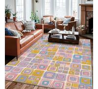 Squares Area Rug, Modern Contemporary Rectangles Color Blocks Spring Pastel Yellow Non-Slip Backing Home Indoor Pattern Carpets Non Shedding Rugs for Living Room Bedroom Under Table Decor 6' X 9'