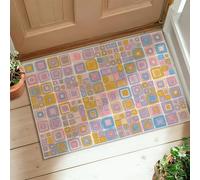 Squares Area Rug, Modern Contemporary Rectangles Color Blocks Spring Pastel Yellow Non-Slip Backing Indoor Doormat Accents Rug Non Shedding Bathroom Laundry Room Kitchen Entryway Decor 2' X 3'