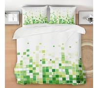 Squares Duvet Cover Sets Green Super King Bedding Set with Zipper Closure, Soft Microfiber Quilt Cover with 2 Pillowcases 50x75cm QH690