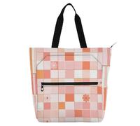 Squares Gold Orange Cherry Blossom Kids Tote Bag Piano Book Bag for Kids Adults Lightweight Reusable Book Bag Grocery Bag with Zipper for School and Playtime Rainbow