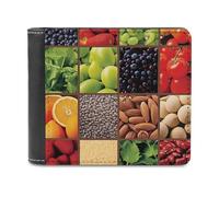 Squares of Fruits and Vegetables Eating Funny Wallet for Men RFID Blocking Bifold Wallet Soft Billfold with Card Slots Custom Gifts