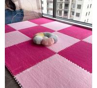 Squares Puzzle MatInterlocking Plush Carpet Tiles,24pcs Puzzle Carpets Square Fluffy Foam Tiles,Easy To Install EVA Foam Jigsaw Floor Tiles,Area Rug Playmat for Room (Pink + Rose Red 30x30x0.6cm)