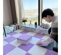 Squares Puzzle MatWashable Plush Interlocking Foam Puzzle Floor Carpet Tiles with Border- 16PCS EVA Fuzzy Soft Foam Square Floor Play Mat Anti-Slip Climbing Area Rugs F(Size:12x12x0.24in,Col