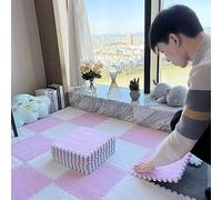 Squares Puzzle MatWashable Plush Interlocking Foam Puzzle Floor Carpet Tiles with Border- 16PCS EVA Fuzzy Soft Foam Square Floor Play Mat Anti-Slip Climbing Area Rugs F(Size:12x12x0.24in,Col