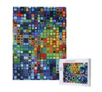 Squares Rectangles Geometric Bright Art Abstract Personalised 500 Piece Wooden Jigsaw Puzzle For Adults, Custom Portrait Picture