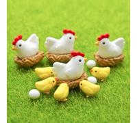 SquarezhenBo 12 Pcs Miniature Hen Chicken Family Egg Statue Figurine Garden Decor Ornaments Outdoor Statues Garden Miniatures
