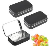 SquarezhenBo 3Pcs Black Rectangular Small Tins with Lids Tin Boxes Tins Container Metal Empty Hinged Tin Storage Boxes for Candy Key Earrings Food Storage,Decorative Accessories