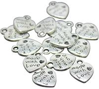 SquarezhenBo 50Pcs Made with Love Pendant Charms Heart Shape Metal Beads Weaving for Necklace Keyring DIY Jewelry Making Crafts Handmade Food Decoration