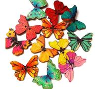SquarezhenBo 50Pcs Wooden Butterfly Buttons, Multicolor, 21mm * 28mm
