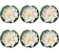 SquarezhenBo 6 Pcs White Artificial Lotus Flowers Large Floating Lotus Flowers Faux Lotus Flowers Water Lily Flowers Fish Pond Artificial Plants with Artificial Lily Pads Flowers
