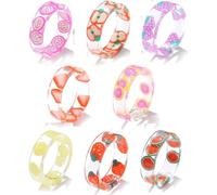 SquarezhenBo 8Pcs Cute Acrylic Resin Indie Summer Knuckle Fruit Transparent Resin Ring Colourful Funny Fruit Rings Gift for Women Teen Girls 1.7 cm Girls' Rings Jewellery