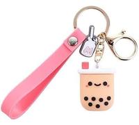 SquarezhenBo Pink Brown Keychain, Cute Bobo Keyring Simulation Drinks Headphone Case Keyring Car Key Chain Bag Pendant for Women Girls Accessories Charms