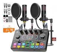 SquarockTek Podcast Equipment Bundle for 2, with 48V XLR Condenser Microphone TF Card, Surround Sound,Suitable for Live Streaming/TikTok/YouTube, Compatible with iOS,Android,PC,Camera RS2