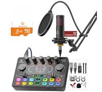 SquarockTek Podcast Equipment Bundle, Mixer with 48V XLR Condenser Microphone, TF Card, Surround Sound,Suitable for Streaming/TikTok/YouTube, Compatible with Mobile Phones, PC,Camera RS2