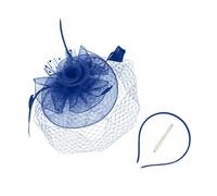 Squash Bat Protection Feather Bridal Hat for Women, Elegant Fascinator Headband for Weddings, Parties and Evenings, Cooling Headwear (Blue, One Size)