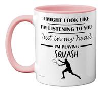 Squash Gifts - in My Head Mug - Funny Gift for Squash Lover Men Women - 11oz Premium Ceramic Dishwasher Safe Pink Handle Mugs Novelty Cup
