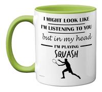 Squash Gifts - in My Head Mug - Funny Gift for Squash Lover Men Women - 11oz Premium Ceramic Dishwasher Safe Green Handle Mugs Novelty Cup