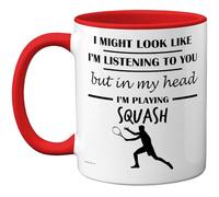 Squash Gifts - in My Head Mug - Funny Gift for Squash Lover Men Women - 11oz Premium Ceramic Dishwasher Safe Red Handle Mugs Novelty Cup