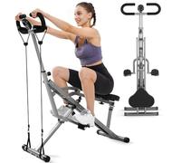 Squat Machine - 2 in 1 Adjustable Rowing Machine with 4 Resistance Bands, Foldable Exercise Equipment for Core, Arm, Glute & Leg Workout at Home