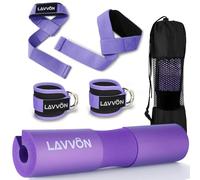 Squat Pad Set - Foam Barbell Pad for Squats Cushion, Lunges & Bar Padding for Hip Thrusts - Standard Olympic Weight Bar Pad - With Ankle Straps, Wrist Straps for Weightlifting (Purple)