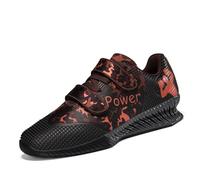Squat Sneakers for Men Leather Lace-Up Weightlifting Powerlifting Sports Shoes Heavy Lifting Deadlifting Fitness Trainers with Arch Support,Orange,8.5 UK