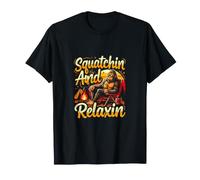 Squatchin and Relaxin Bigfoot Camping Retro Sunset T-Shirt