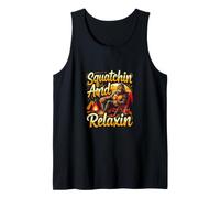 Squatchin and Relaxin Bigfoot Camping Retro Sunset Tank Top