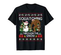 Squatching Through The Snow Santa Hat Ugly Bigfoot Christmas T-Shirt