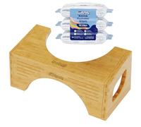 Squatty Potty Bamboo Flip Toilet Stool with Flushable Wipes Bundle | 3 Packs of 50 (150 Total Wet Wipes) with Bamboo Adjustable Squat Stool 17.78 cm or 22.86 cm | Wet Wipes with Aloe Spa Scent