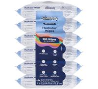 Squatty Potty Flushable Wipes - 6 Pack (300 Total Wipes) - 99% Water & Plant-Based - Green Tea, Cucumber & Aloe Spa Scent - pH Balanced - Septic Safe Adult Wet Wipes