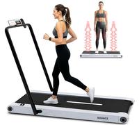 Squatz 2-in-1 Walking Pad Treadmill with Handlebar & Vibration Plates - Compact Walking Pad with LED Display, Device Holder, Quiet 1.0HP Motor & Remote for Home or Office Fitness (White)