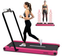 Squatz 2-in-1 Walking Pad Treadmill with Handlebar & Vibration Plates - Compact Walking Pad with LED Display, Device Holder, Quiet 1.0HP Motor & Remote for Home or Office Fitness (Pink)