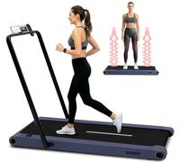 Squatz 2-in-1 Walking Pad Treadmill with Handlebar & Vibration Plates - Compact Walking Pad with LED Display, Device Holder, Quiet 1.0HP Motor & Remote for Home or Office Fitness (Blue)