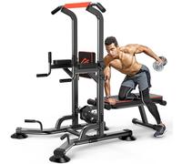 SQUATZ Pull-Up Dip Station - Your All-in-One Power Tower Gym and Chin-Up Bar Stand with Collapsible Bench for Home Exercise and Bench Press