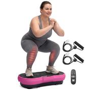 SQUATZ Vibration Plate Exercise Machine | Low-Impact Full Body Vibrator Plate with 99 Speed Levels & 9 Preset Programs | Resistance Bands & Remote Included | 265 lb Capacity | For Home & Office | Pink