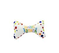 Squeaky Birthday Bone Plush Dog Toy - Soft Chew Toy for Small Dogs with Interactive Fun, Rainbow Pattern Pet item (20x12cm)