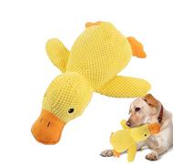 Squeaky Dog Toy - 9.84 Inches Plush Duck for Travel Fun, Indoor Outdoor Play with Chewing Function, Funny Companion for Crate Training Application, Soft Yellow Fabric, Gift Pack Use